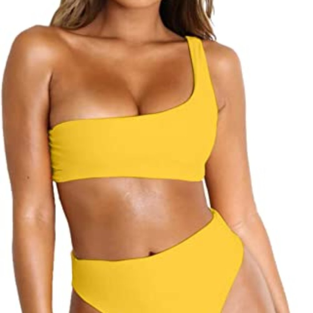 Byoauo Womens Bikini One Shoulder Top with High Waisted Bottom Swimsuit M